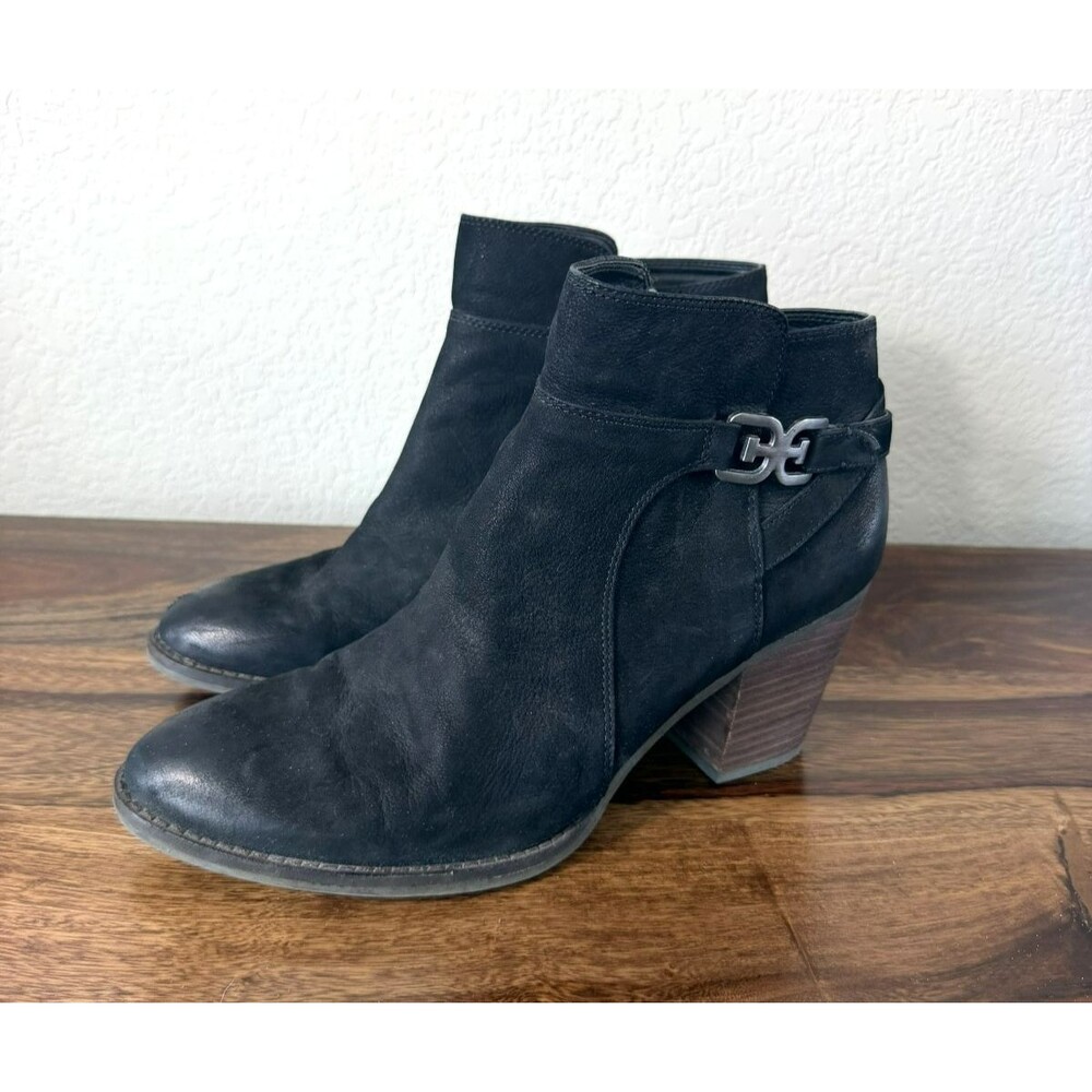 Sam Edelman Morgon Leather Ankle Boots Booties 11M Black Western Hardware Buckle